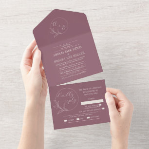 Dauerhafte Liebe Deep Mauve Wreath Wedding All In One Einladung