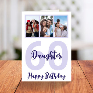 Daughter 60. Geburtstag Lila Script FotoCollage Karte