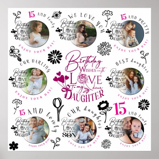 Daughter Birthday Photo Collage Typography Poster (Vorne)