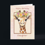 Daughter Birthday Sweet Safari Jungle Giraffe Karte<br><div class="desc">Feiern Sie den besonderen Tag Ihrer Tochter mit diesem herzerwärmenden Design mit einer bezaubernden Babygiraffe, die mit weichen rosa und gelben Blumen geschmückt ist. Set vor einem sanften Aquarellhintergrund mit einem subtilen Giraffenmuster, ist diese Karte voll von Liebe, Süße und Charme. Eine perfekte Art, sie daran zu erinnern, wie wertvoll...</div>