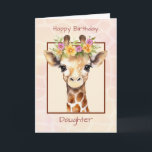 Daughter Birthday Sweet Safari Jungle Giraffe Karte<br><div class="desc">Feiern Sie den besonderen Tag Ihrer Tochter mit diesem herzerwärmenden Design mit einer bezaubernden Babygiraffe, die mit weichen rosa und gelben Blumen geschmückt ist. Set vor einem sanften Aquarellhintergrund mit einem subtilen Giraffenmuster, ist diese Karte voll von Liebe, Süße und Charme. Eine perfekte Art, sie daran zu erinnern, wie wertvoll...</div>
