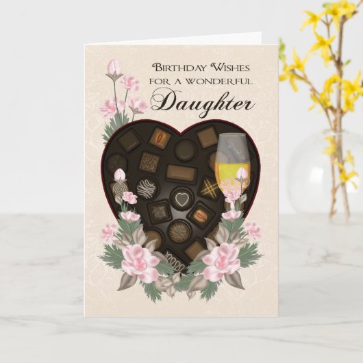 Daughter Chocolates Wine And Flower Birthday Greet Karte (Gelbe Blume)