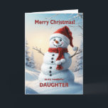 Daughter Christmas Snowman Feiertagskarte<br><div class="desc">Eine festliche Winterszene,  die einen fröhlichen Schneemann in einem roten Hut und Schal zeigt. Wünschen Sie Ihrer Tochter frohe Weihnachten mit einer schönen Schneemannskarte.</div>