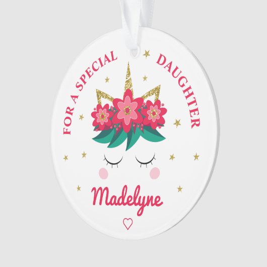Daughter Christmas Unicorn Personalisiert Ornament (Vorderseite)