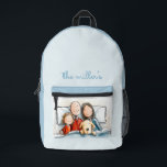 Daughter Father Mother and the Puppy Bedruckter Rucksack<br><div class="desc">This baby blue design is specifically made for the dog family of four: the puppy,  the daughter,  the father,  and the mother! You can customize it with your own family name.</div>