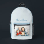 Daughter Father Mother and the Puppy Bedruckter Rucksack<br><div class="desc">This baby blue design is specifically made for the dog family of four: the puppy,  the daughter,  the father,  and the mother! You can customize it with your own family name.</div>