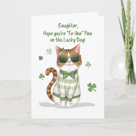 Daughter Funny Girl Cat Sonnenbrille St Patricks D Karte (Vorderseite)