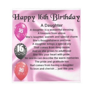 Daughter Gedicht 16. Geburtstag Notizblock