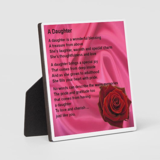 Daughter Gedicht Plaque - rosa Seide und Rose Fotoplatte (Vorderseite)