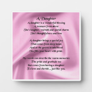 Daughter Gedicht Plaque - rosa Seidendesign Fotoplatte