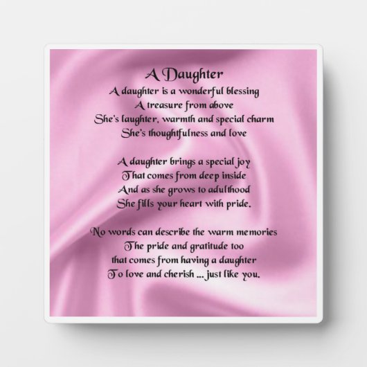 Daughter Gedicht Plaque - rosa Seidendesign Fotoplatte (Vorderseite)