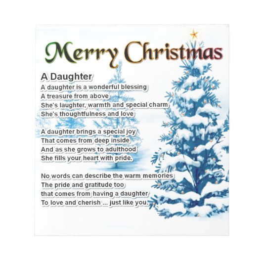 Daughter Gedicht - Weihnachtsdesign Notizblock (Vorderseite)