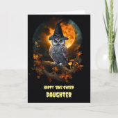 Daughter Happy Halloween mit Owl in Fall Foliage Karte (Vorderseite)
