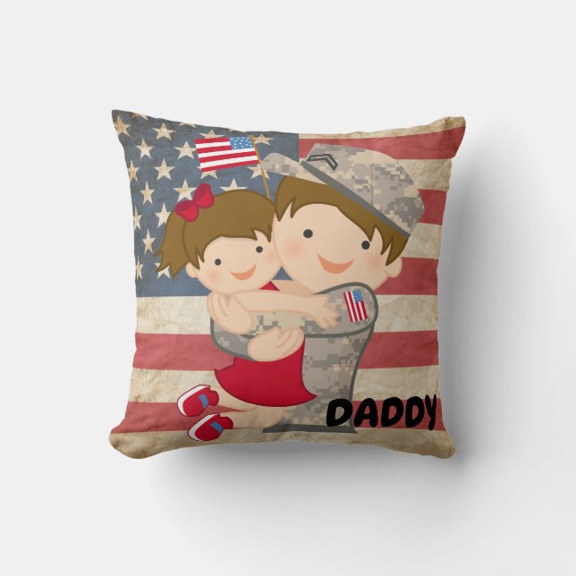 Daughter Hugging Soldier Daddy Kissen (Vorderseite)