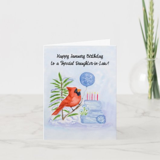 Daughter-in-Law Happy January Birthday Cardinal Karte (Vorderseite)