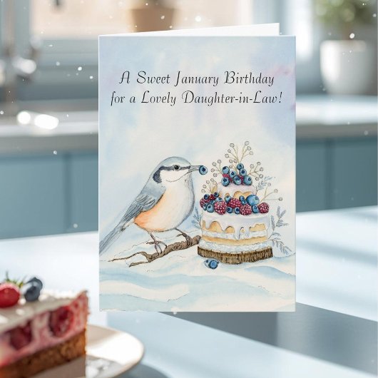 Daughter-in-Law Happy January Birthday Nuthatch Karte