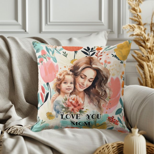 Daughter Muttertag Zitat Grüne Blumenbeete Fotos Kissen (Daughter Mother's Day Quote Greenery Floral Photos Throw Pillow)