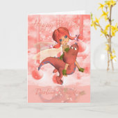 Daughter-Niedliche Geburtstag-Karte, rosa Drache u Karte (Gelbe Blume)