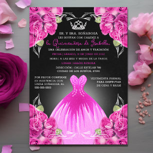 Daughter Pink Roses Quinceañera Elegant Celebratio Einladung