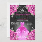 Daughter Pink Roses Quinceañera Elegant Celebratio Einladung (Vorderseite)