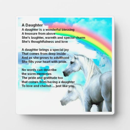 Daughter Poem Plaque - Einhorn-Design Fotoplatte (Vorderseite)