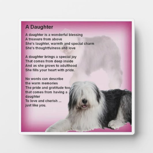 Daughter Poem Plaque - Old English Sheepdog Fotoplatte (Vorderseite)