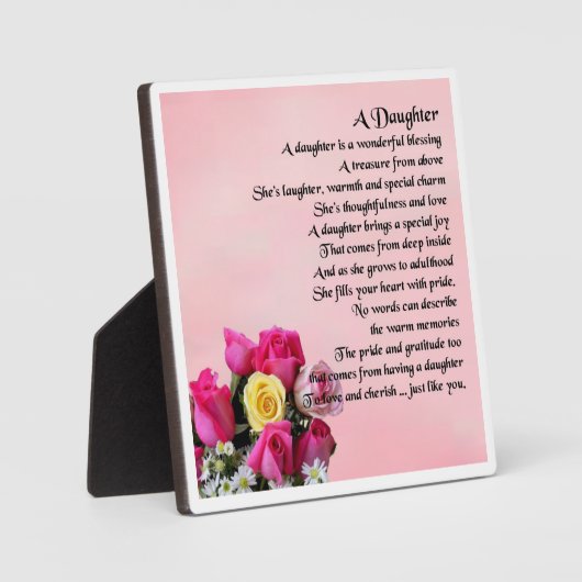Daughter Poem Plaque - Rose Design Fotoplatte (Vorderseite)