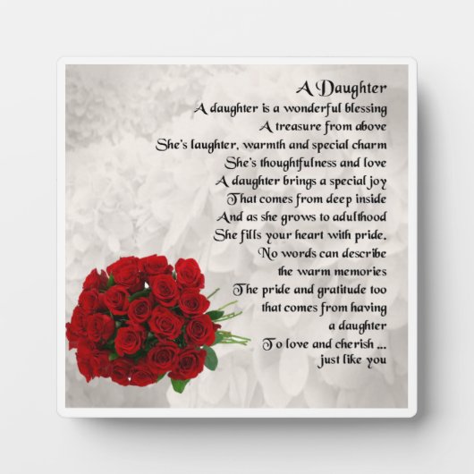 Daughter Poem Plaque - Rote Rosen Design Fotoplatte (Vorderseite)