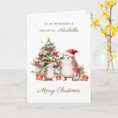 Daughter Santa Hedgehog Christmas Karte (Gelbe Blume)