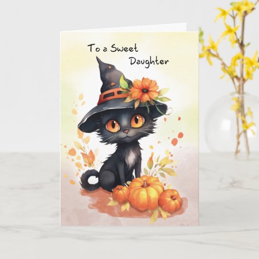 Daughter Sweet Halloween Cat Karte (Gelbe Blume)