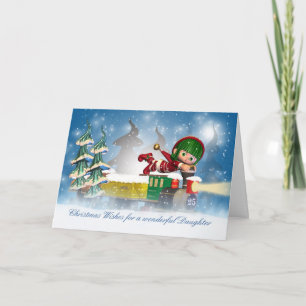 Daughter Weihnachtskarte mit niedlichem Elf am Chr Feiertagskarte