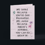 Daughter's Birthday with glitter flowers Card Karte<br><div class="desc">Glitter doodle daisies on cracked blush pink background for daughter's birthday form both parents</div>