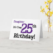 Daughtes 25. Geburtstag in schwarz, lila. Karte (Gelbe Blume)