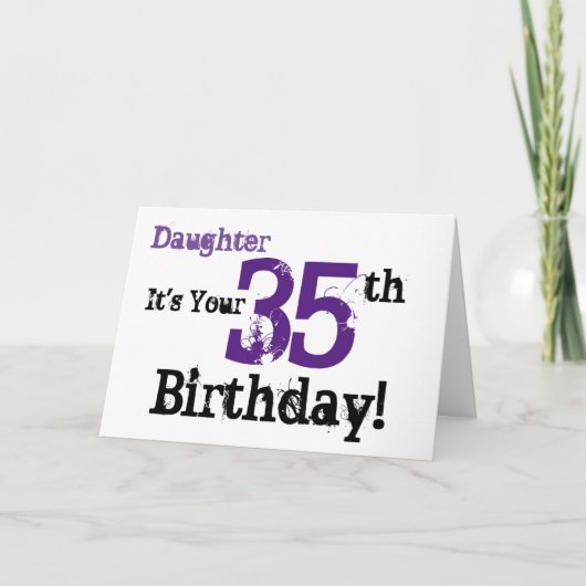 Daughtes 35. Geburtstag in schwarz, lila. Karte (Vorderseite)