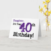 Daughtes 40. Geburtstag in schwarz, lila. Karte (Gelbe Blume)