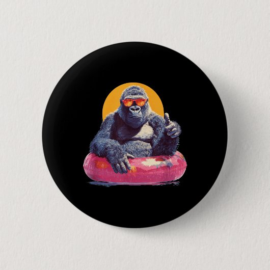 Daumen hoch Gorilla im Urlaub Pool Ring für den St Button (Vorderseite)