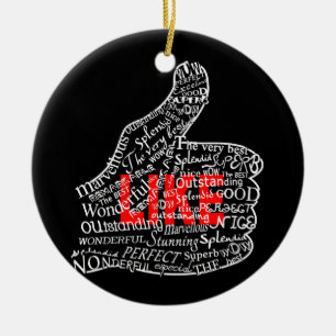 Daumen oben mit GLEICHEM Textentwurf Keramikornament