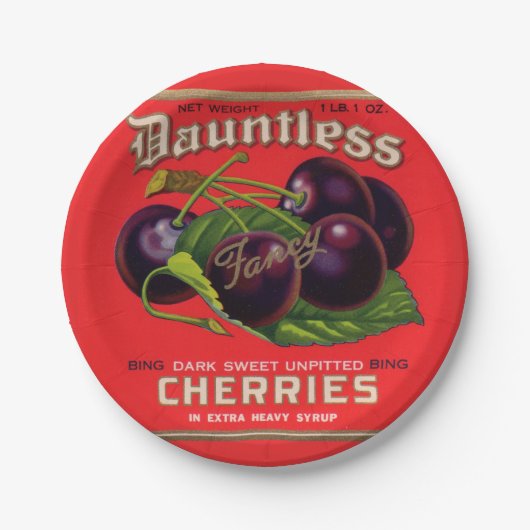 Dauntless Cherries in Heavy Sirup aus den 1930er J Pappteller (Vorderseite)