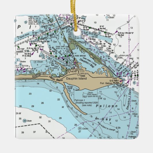 Dauphin Island AL Chart Keramikornament (Vorderseite)