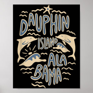 Dauphin Island Alabama Ozean Delfinliebhaber Retro Poster
