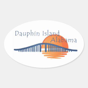 Dauphin Island, Brücke von Alabama und Sonnenunter Ovaler Aufkleber