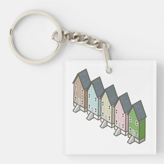 Dauphin Island Fischhäuser und Sunset Schlüsselanhänger (Vorderseite)