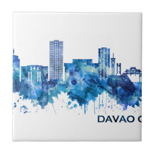 Davao City Philippinen Skyline Blue Fliese