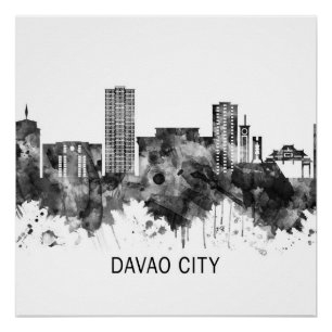 Davao City Philippines Skyline BW Poster