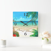 Dave Exotic Beach FRAGE 4 IHRE NAMEN IN SAND Quadratische Wanduhr (Zuhause)