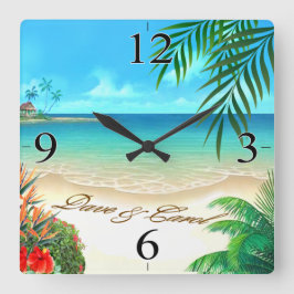 Dave Exotic Beach FRAGE 4 IHRE NAMEN IN SAND Quadratische Wanduhr