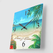 Dave Exotic Beach FRAGE 4 IHRE NAMEN IN SAND Quadratische Wanduhr (Winkel)