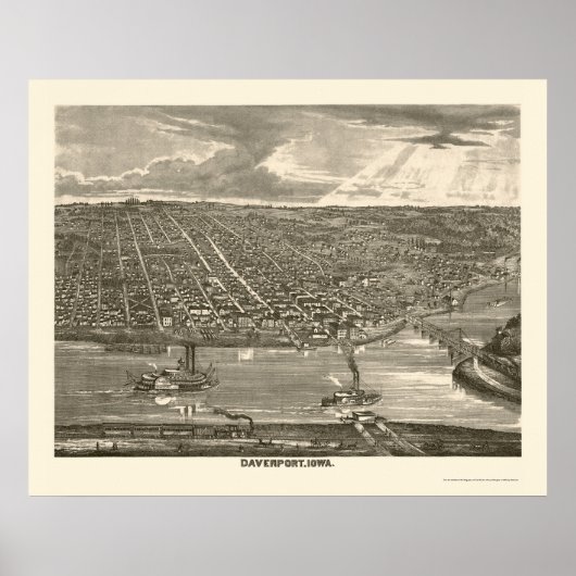 Davenport, IA Panoramakarte - 1875a Poster (Vorne)