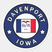 Davenport Iowa Runder Aufkleber (Vorderseite)
