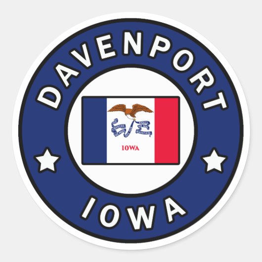 Davenport Iowa Runder Aufkleber (Vorderseite)